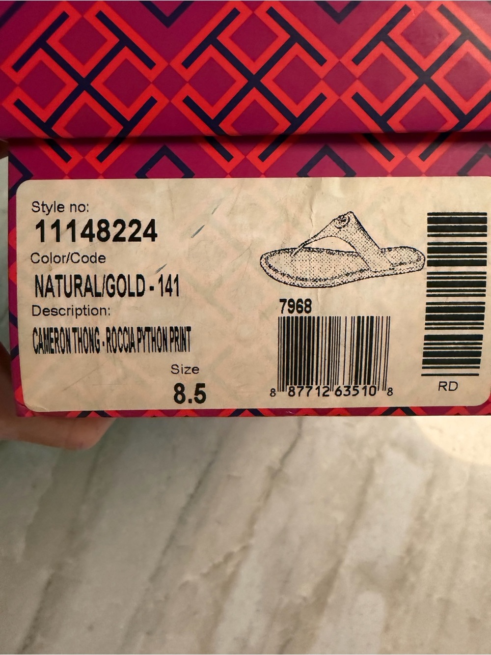 Tory Burch Cream Snakeskin-Texture Thong Sandals with Gold Logo - Picture 4 of 4